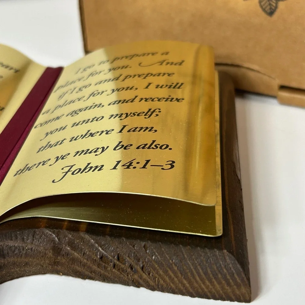Home Interiors & Gifts Wood Brass Bible Plaque John 14:1-3 Religious Decor 1270